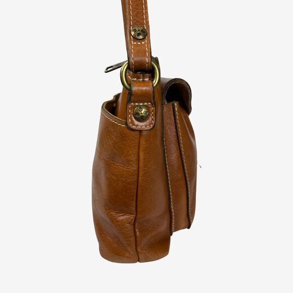 Patricia Nash Saddle Tan Leather Crossbody Bag Vintage Buckle Front Purse - Picture 15 of 16